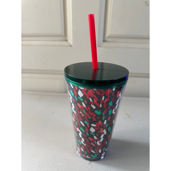 NWT Starbucks 2019 Holiday Confetti Cold Cup Acrylic Tumbler Lid Straw 16oz - Picture 3 of 5